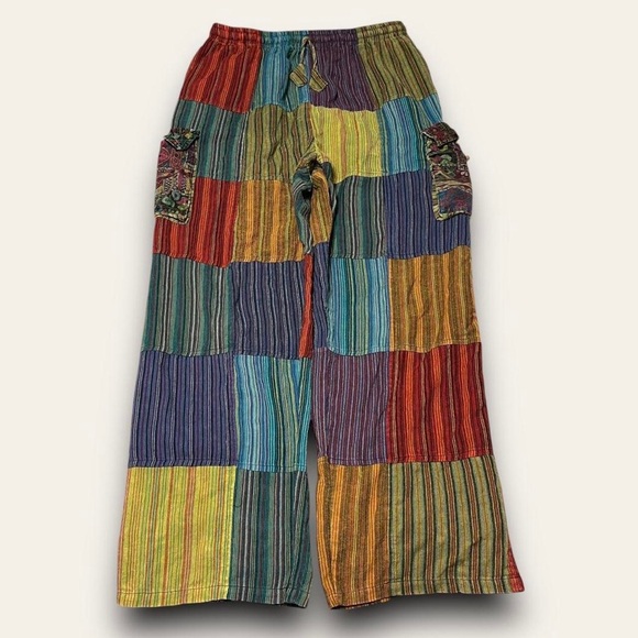 Earthbound Patchwork Wide Leg Pants Size XL Boho Hippie Festival - Picture 1 of 6